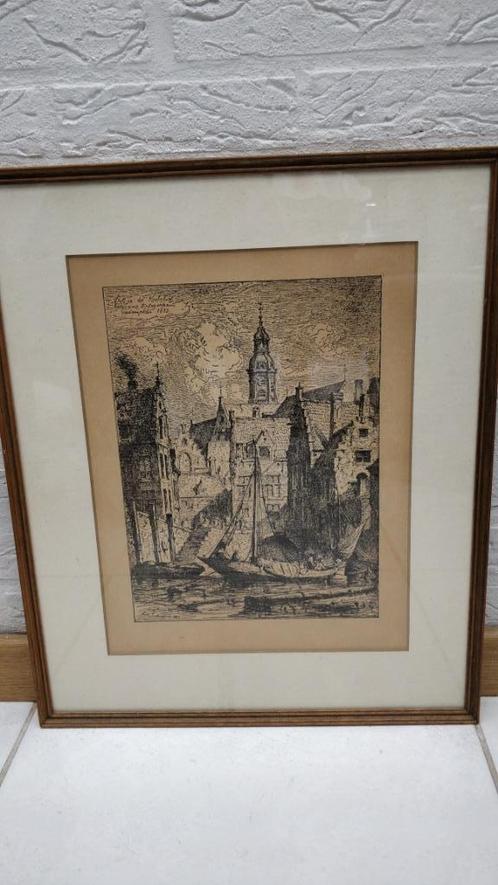 ets, dit is de Koolvliet binnen Antwerpen van Rik Schaefels, Antiek en Kunst, Kunst | Etsen en Gravures, Ophalen of Verzenden
