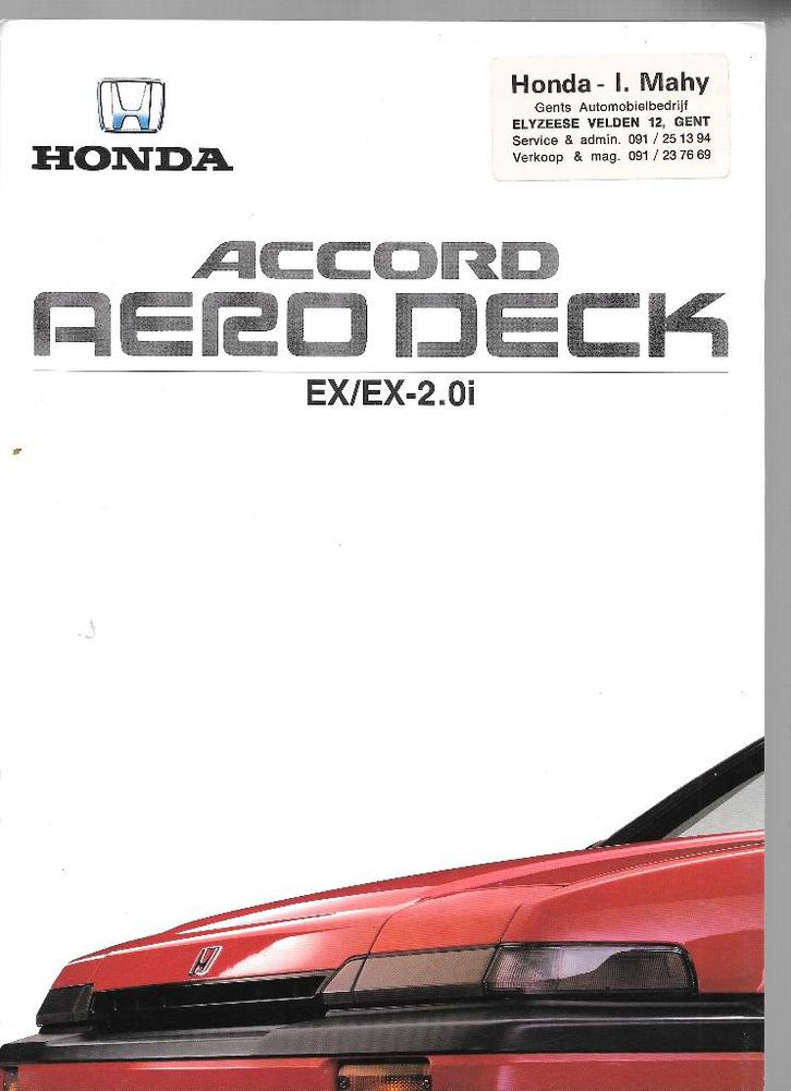 HONDA ACCORD AERODECK 1988, Boeken, Auto's | Folders en Tijdschriften, Zo goed als nieuw, Honda, Ophalen of Verzenden