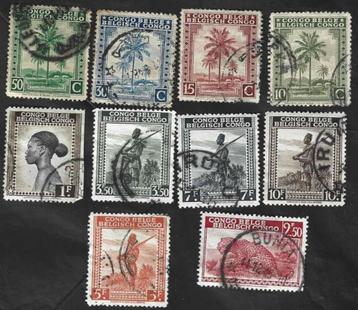 10 Postzegels Belgisch Congo1942 Palmbomen voorrang Fr beschikbaar voor biedingen