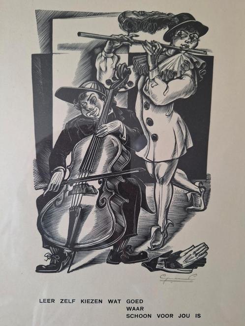 Houtsnede Gerard Gaudaen "Leer zelf kiezen wat goed waar ..., Antiek en Kunst, Kunst | Etsen en Gravures, Ophalen of Verzenden