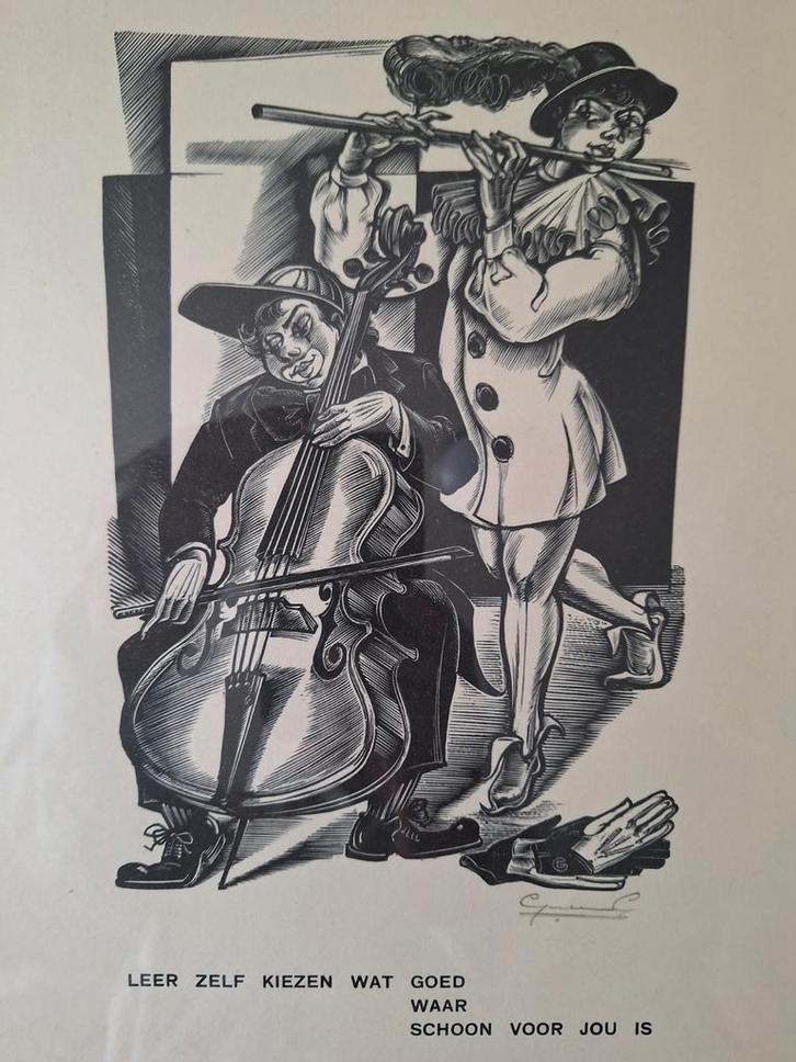 Houtsnede Gerard Gaudaen "Leer zelf kiezen wat goed waar ..., Antiek en Kunst, Kunst | Etsen en Gravures, Ophalen of Verzenden