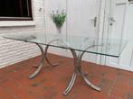 Vintage design eettafel van verchroomd glas/metaal, Huis en Inrichting, Tafels | Eettafels, Ophalen, Gebruikt, Glas