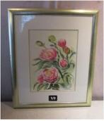 Mooi geschilderd Aquarel 'Rode Bloemen' - C. Maes, Antiek en Kunst, Ophalen of Verzenden