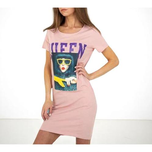 Shirt jurk Queen roze S, Kleding | Dames, Jurken, Nieuw, Maat 36 (S), Roze, Boven de knie, Verzenden