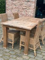 Keukentafel en stoelen, Huis en Inrichting, Ophalen, Gebruikt, Teakhout, 50 tot 100 cm