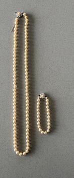 Lange parel + armband, Handtassen en Accessoires, Antieke sieraden, Ophalen, Overige materialen, Ketting