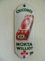 EMAILLE DEURPOSTJE"CHICOREE MOKTA WILLIOT"UIT JAREN 30, Reclamebord, Gebruikt, Ophalen of Verzenden