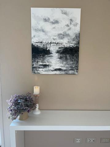 Abstract vrij groot schilderij zwart wit Mk Art beschikbaar voor biedingen