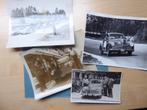 4 originele foto's van een PEUGEOT 203, deelnemer aan race, Dépliant, Envoi