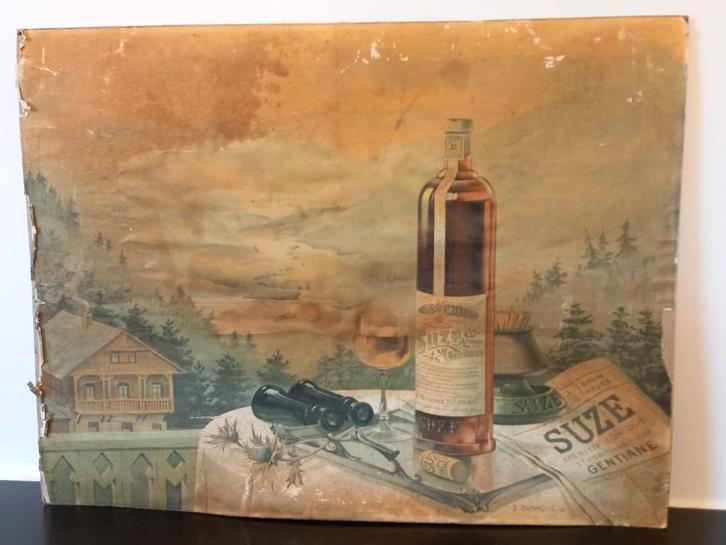 groot zeldzaam karton reclamebord Suze ca 1910, Verzamelen, Merken en Reclamevoorwerpen, Gebruikt, Reclamebord, Ophalen of Verzenden