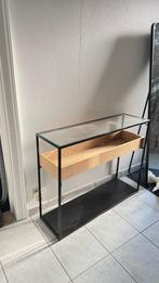 Consoletafel van zwart metaal en gehard glas, Huis en Inrichting, Bureaus, Ophalen, Zo goed als nieuw, Bureau