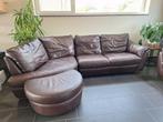 Sofa - zetel - bruin - leder - leer, Huis en Inrichting, Zetels | Zetels, Ophalen, 250 tot 300 cm, Gebruikt, Hoekbank