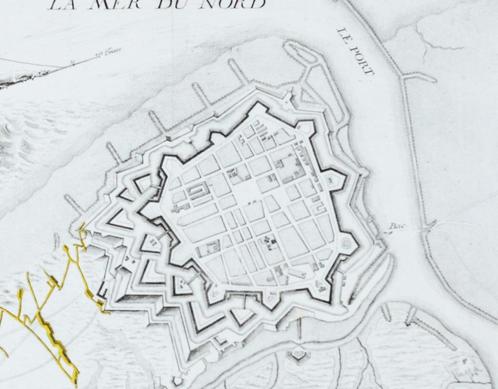 Kaart van Oostende uit 1745 (origineel), Antiek en Kunst, Kunst | Etsen en Gravures, Ophalen of Verzenden