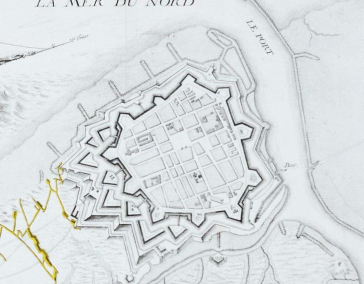 Kaart van Oostende uit 1745 (origineel), Antiek en Kunst, Kunst | Etsen en Gravures, Ophalen of Verzenden