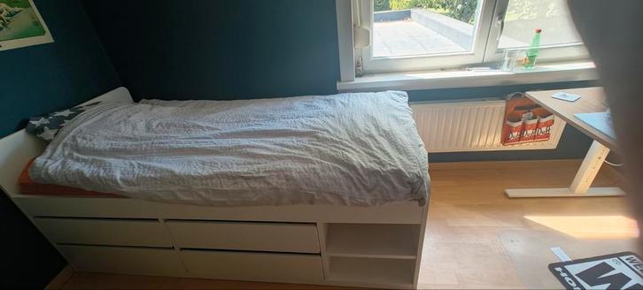 Bedframe met opberger+lattenbodem, wit, Huis en Inrichting, Slaapkamer | Bedden, Ophalen