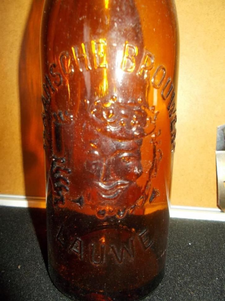 LAUWE - fles in relief - De Vlaamsche brouwerij 1/3L - bruin, Verzamelen, Biermerken, Gebruikt, Flesje(s), Overige merken, Ophalen of Verzenden