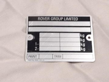 Chassis -identificatieplaatje ROVER, Klassieke Mini beschikbaar voor biedingen