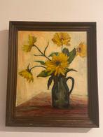 Olieverf op paneel zonnebloemen  in vaas G. Draye 55 x 47cm, Antiek en Kunst, Kunst | Schilderijen | Klassiek, Ophalen