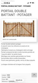 Portail double battant chataignier, Jardin & Terrasse, 200 cm ou plus, Utilisé, Bois, 150 à 200 cm