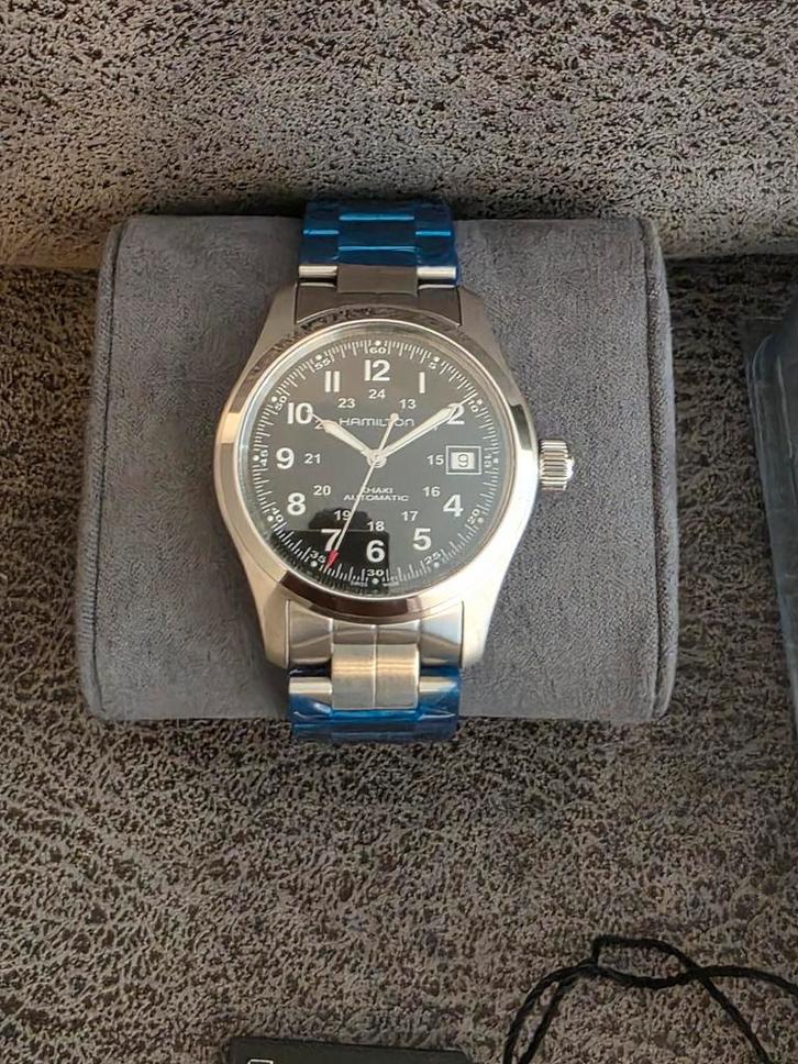 Te koop nieuwe Hamilton khaki field automatic 38mm, Handtassen en Accessoires, Horloges | Heren, Nieuw, Polshorloge, Staal, Staal
