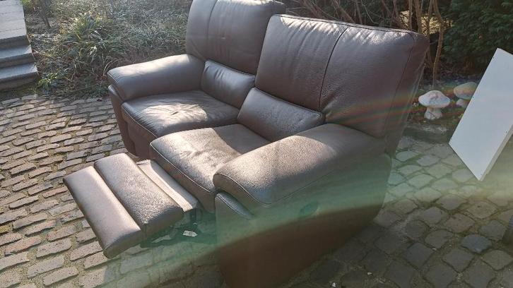 bruin lederen zetel bank met relax functie op 1 zitplaats, Huis en Inrichting, Zetels | Zetels, Gebruikt, Ophalen
