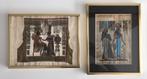 2 kadertjes met Egyptisch tafereel op papyrus, Antiek en Kunst, Kunst | Tekeningen en Fotografie, Ophalen of Verzenden