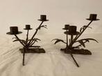 Twee prachtige vintage metalen kandelaars met 3 metalen arme, Ophalen