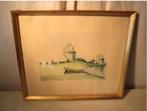 Mooi Geschilderd Aquarel 'Windmolens bij de Zee' - gesign., Ophalen of Verzenden