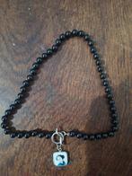 zwarte onyx parelketting, met hanger ca., Handtassen en Accessoires, Kettingen, Zwart, Zilver