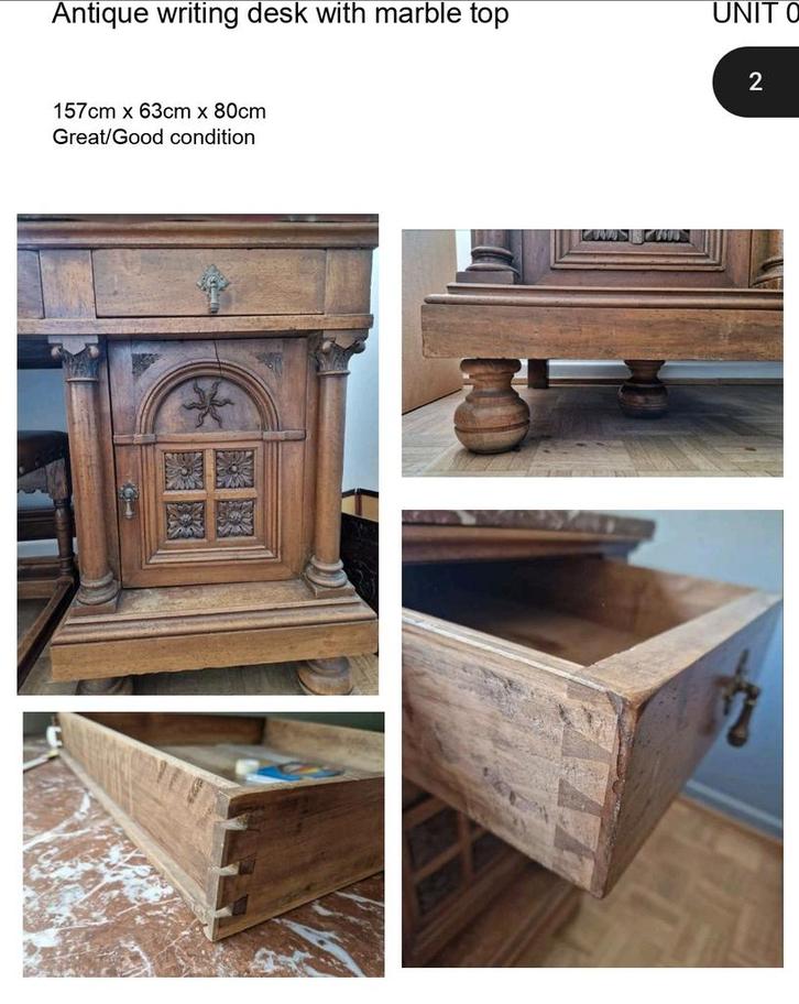 Bureau ancien avec plateau en marbre – très bon état, Antiek en Kunst, Antiek | Meubels | Kasten, Ophalen