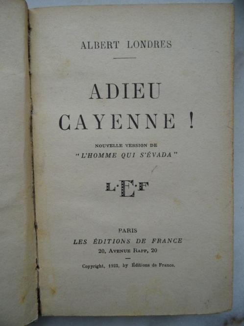Adieu Cayenne ! Albert Londres, Livres, Romans, Utilisé, Europe autre, Enlèvement ou Envoi