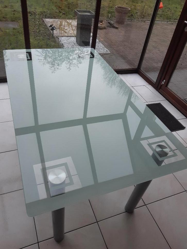 keukentafel met glazen blad, Maison & Meubles, Tables | Tables à manger, Utilisé, 50 à 100 cm, 150 à 200 cm, Cinq personnes ou plus