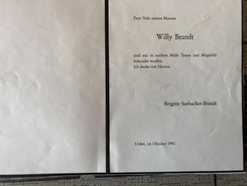 Bedankingsbrief na overlijden van Willy Brandt beschikbaar voor biedingen