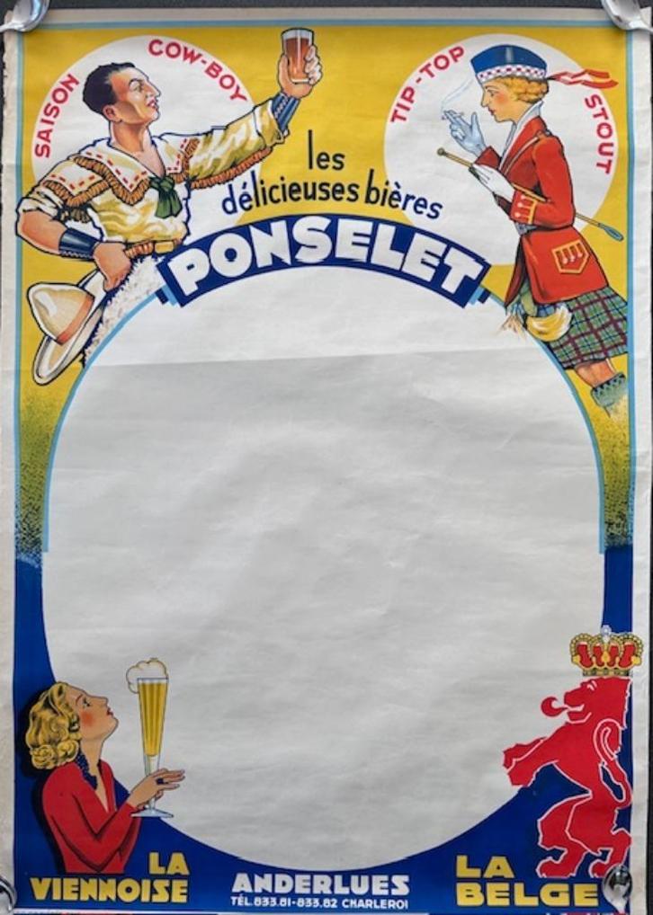 affiche brouwerij Poncelet, Verzamelen, Biermerken, Zo goed als nieuw, Overige typen, Overige merken, Ophalen of Verzenden