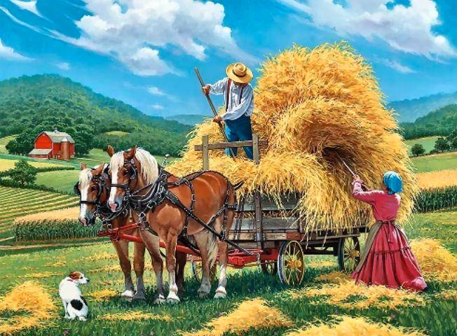 Diamond Painting Boerderij met paarden (rond), Hobby en Vrije tijd, Schilderen, Nieuw, Overige typen, Verzenden