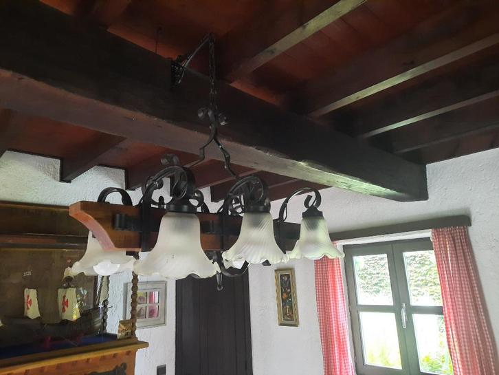 Vlaamse luster, Huis en Inrichting, Lampen | Hanglampen, Gebruikt, Minder dan 50 cm, Glas, Hout, Ophalen of Verzenden