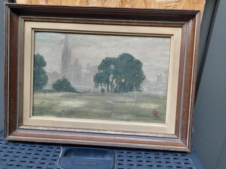 schilderij, Antwerpen vanop linkeroever, GJ Berckmans, Antiek en Kunst, Kunst | Schilderijen | Klassiek, Ophalen of Verzenden