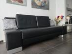 Zwarte lederen bedsofa, Huis en Inrichting, Ophalen, Kunststof, Driepersoons, 75 tot 100 cm