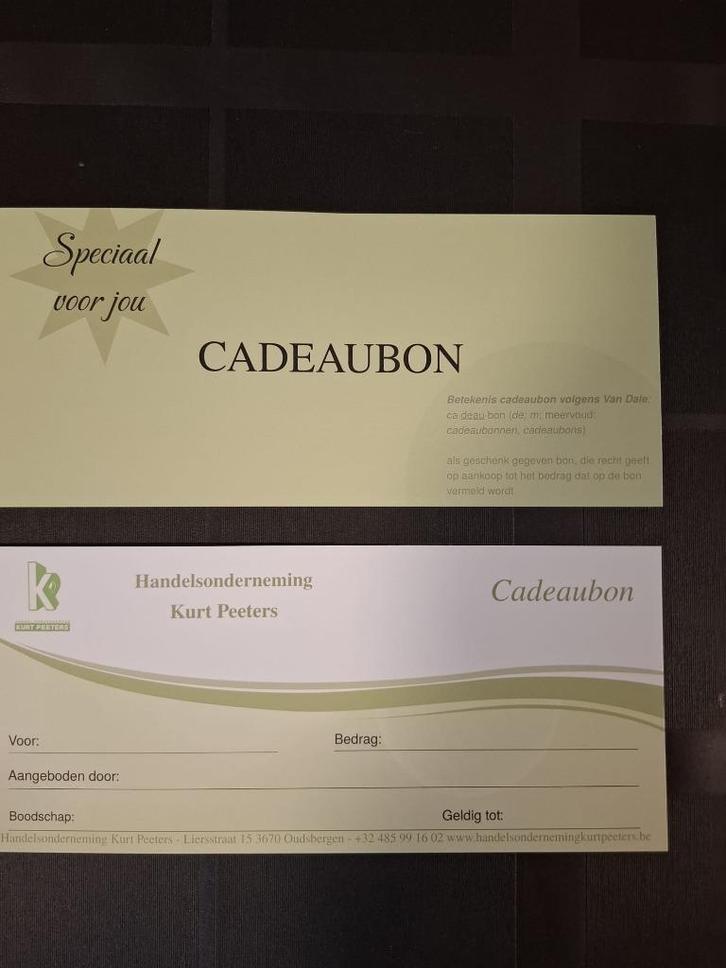 Cadeaubon Handelsonderneming Kurt Peeters - gratis Kerst ver, Tickets en Kaartjes, Kortingen en Cadeaubonnen, Cadeaubon