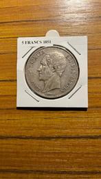 * LEOPOLD I - 5 FRANK MET BLOTE KOP 1851*, Ophalen of Verzenden, Zilver, Zilver