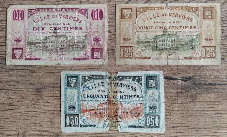10 + 25 + 50 centimes Verviers 1914 - Noodgeld, Verzamelen, Militaria | Algemeen, Overige soorten, Kunstobject, Ophalen of Verzenden
