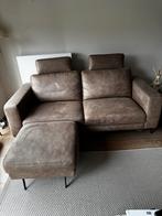 Nieuw Bankstel Calypso leder nubuck kleur Taupe & voetbank, Huis en Inrichting, Ophalen, Zo goed als nieuw
