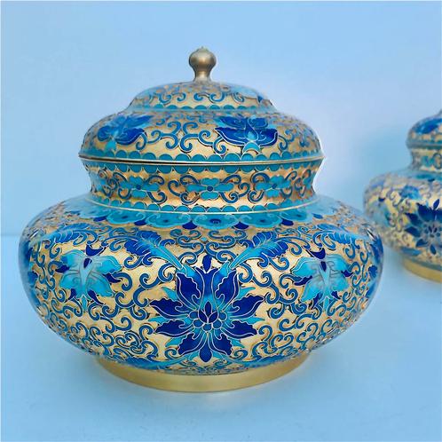 Chinees Cloisonné paar vazen met deksel (Champlevé ), Antiek en Kunst, Antiek | Vazen, Ophalen of Verzenden