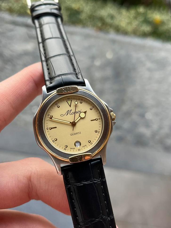 Mawi vintage horloge, Handtassen en Accessoires, Horloges | Heren, Zo goed als nieuw, Polshorloge, Overige merken, Staal, Leer