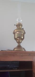 Antiek olielamp in koper met glas, Antiek en Kunst, Antiek | Verlichting, Ophalen of Verzenden