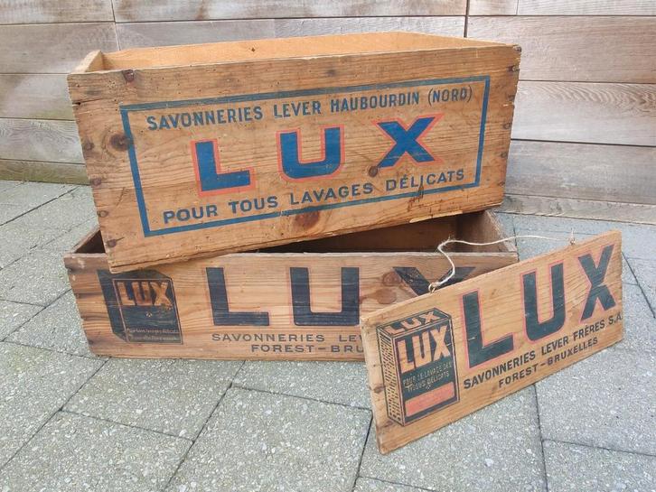 lux houten reclame/ zeepkisten, Huis en Inrichting, Woonaccessoires | Kisten, Gebruikt, Ophalen