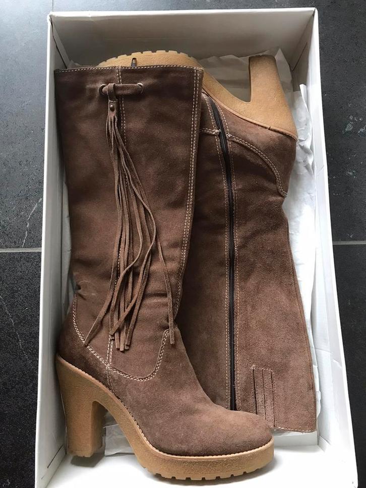 Lederen laarzen maat 41, Kleding | Dames, Schoenen, Zo goed als nieuw, Hoge laarzen, Bruin, Ophalen of Verzenden