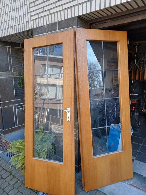 Vintage dubbele eikenfineren deur, Huis en Inrichting, Overige Huis en Inrichting, Gebruikt, Ophalen