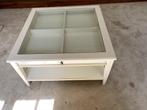 Witte vierkante salontafel glazen blad met lade, Huis en Inrichting, Ophalen, Gebruikt, 50 tot 100 cm, 50 tot 100 cm