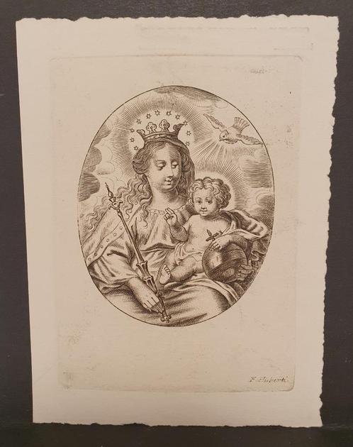 Sanctje Maria met kind F. Huberti Ets/Gravure 1940 Antwerpen, Verzamelen, Bidprentjes en Rouwkaarten, Bidprentje, Verzenden